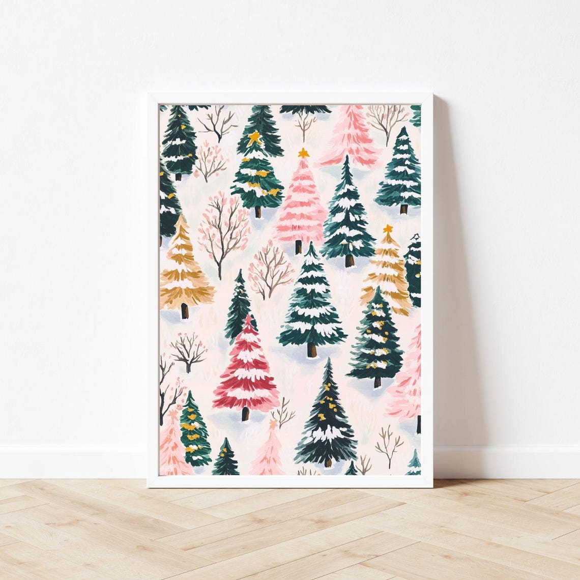 Cute Pastel Christmas Tree Forest Pattern Holiday Elegant Poster - Image 3