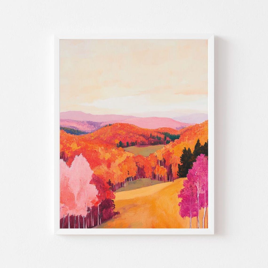 Autumn Forest Hillside Covered In Fiery Fall Trees Art Poster