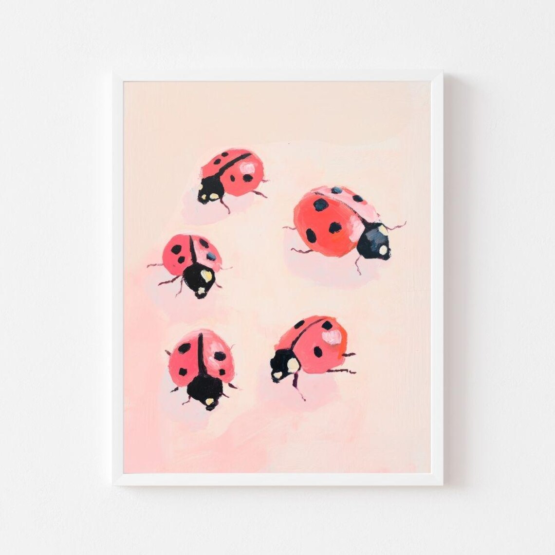 Pink Ladybugs Pastel Nursery Bug Art Print, Girls Room