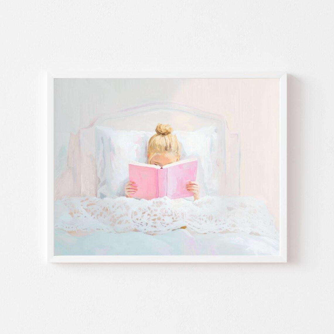 Blonde Girl Reading In Bed Pastel Painting Art Print