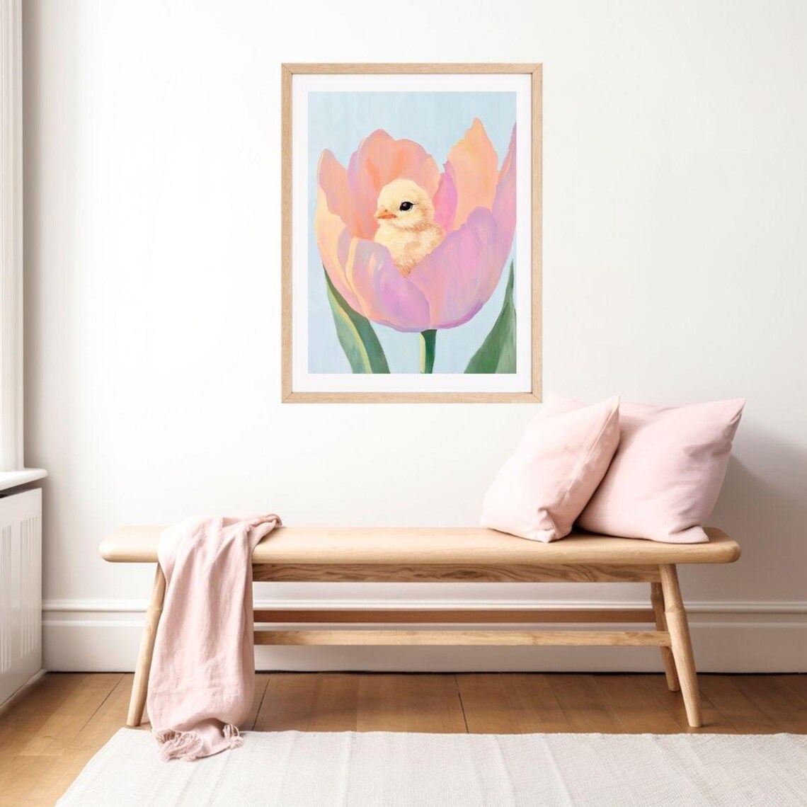 Baby Chick in a Pink Tulip, Easter Nursery Art Print - Image 2
