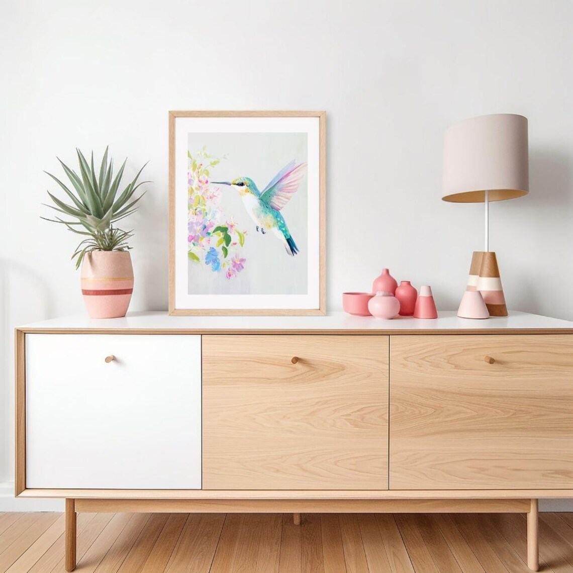 Hummingbird and Flowers Spring Watercolor Art Print - Image 2
