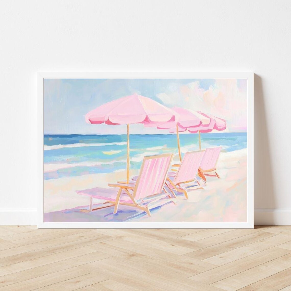 Pastel Beach Chairs And Umbrellas, Coastal Art Print - Image 3