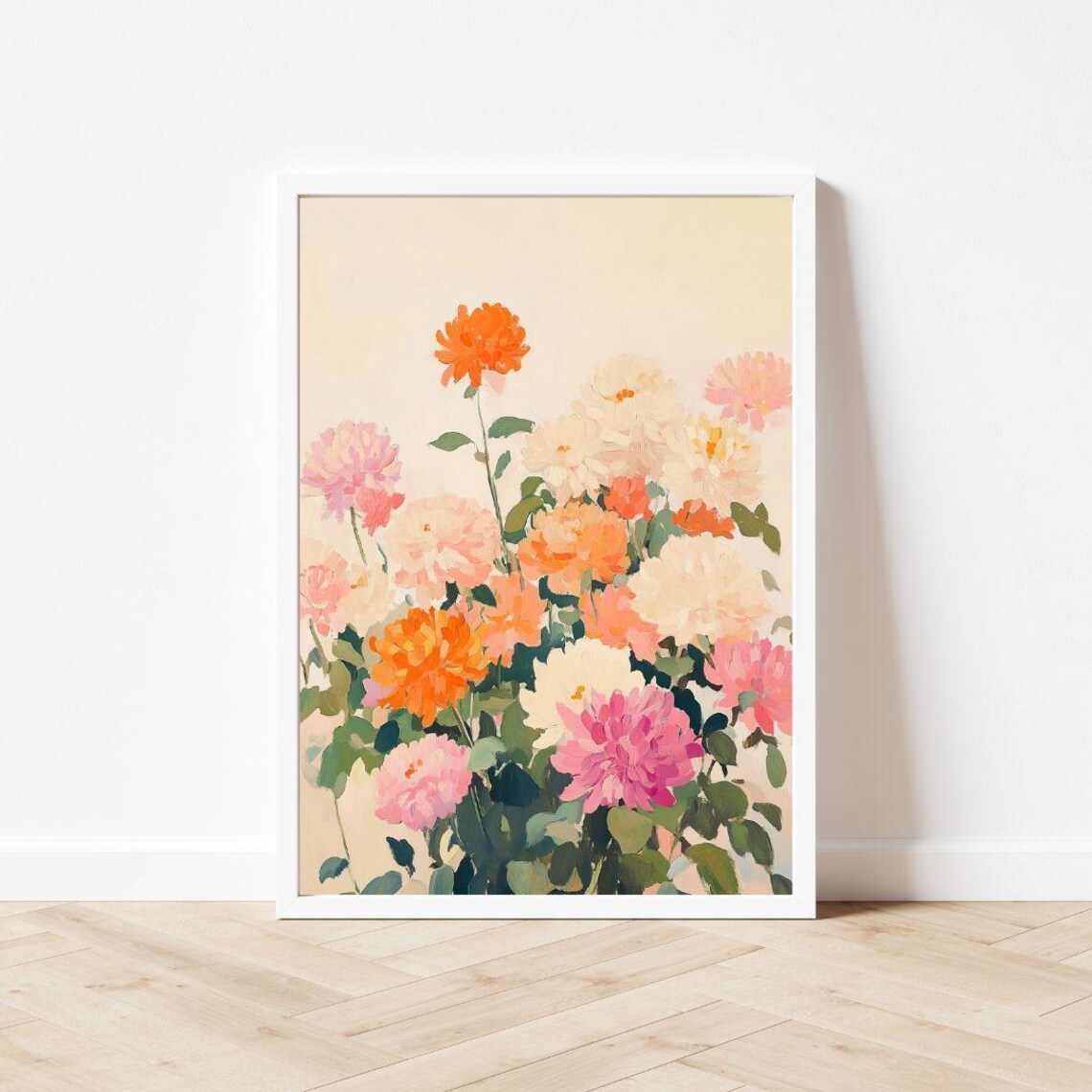 Pastel Dahlia Bouquet Cream Orange Autumn Vintage Floral Poster - Image 3