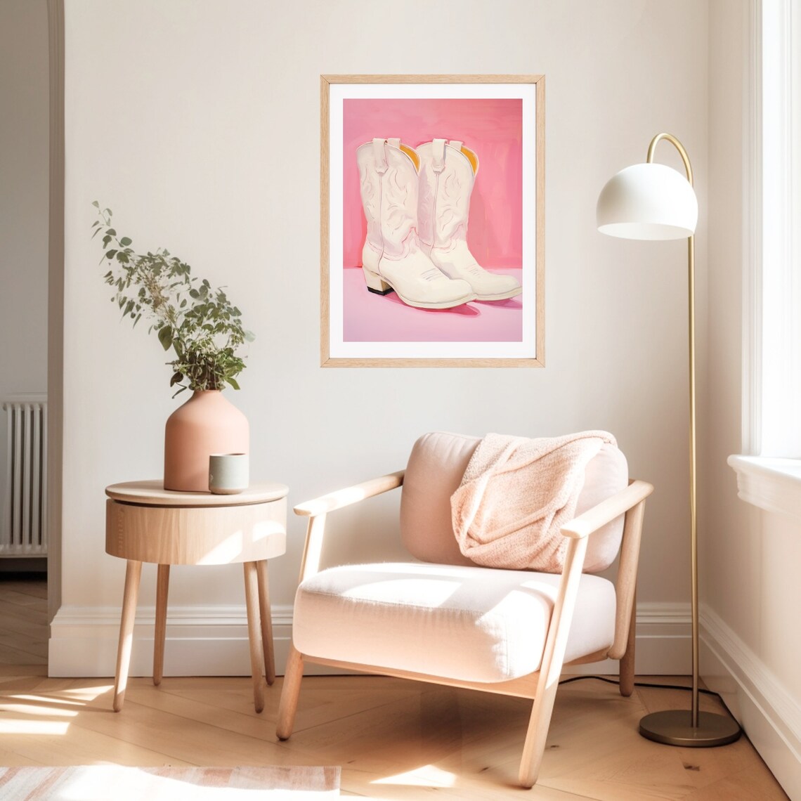 White Cowgirl Boots Painting, Pink Western Room Art Print - Image 3