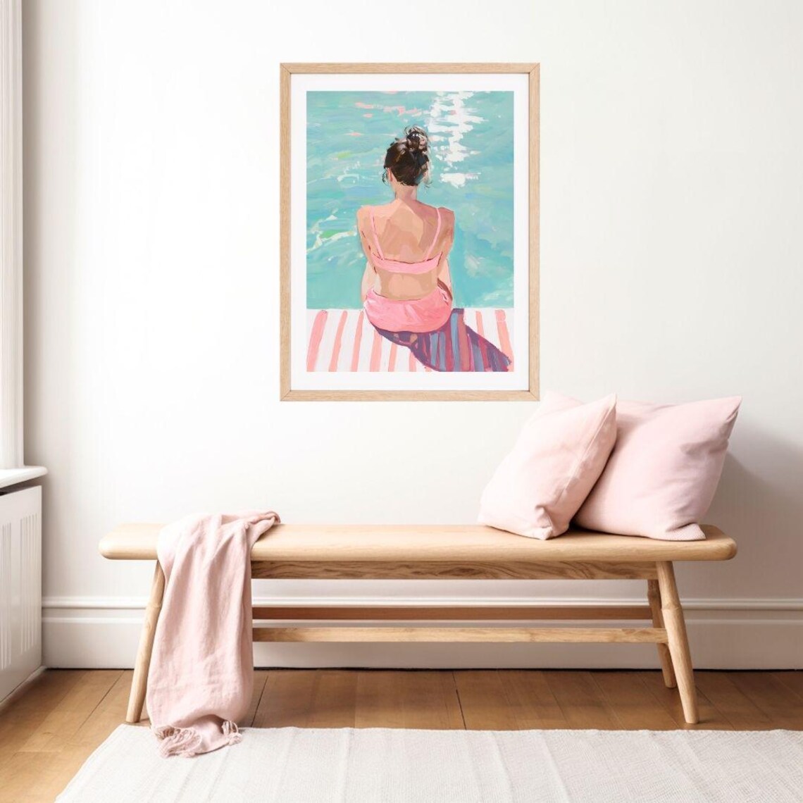 Woman In Pink Bikini At Pool Edge Pastel Painting Summer Poster - Image 2