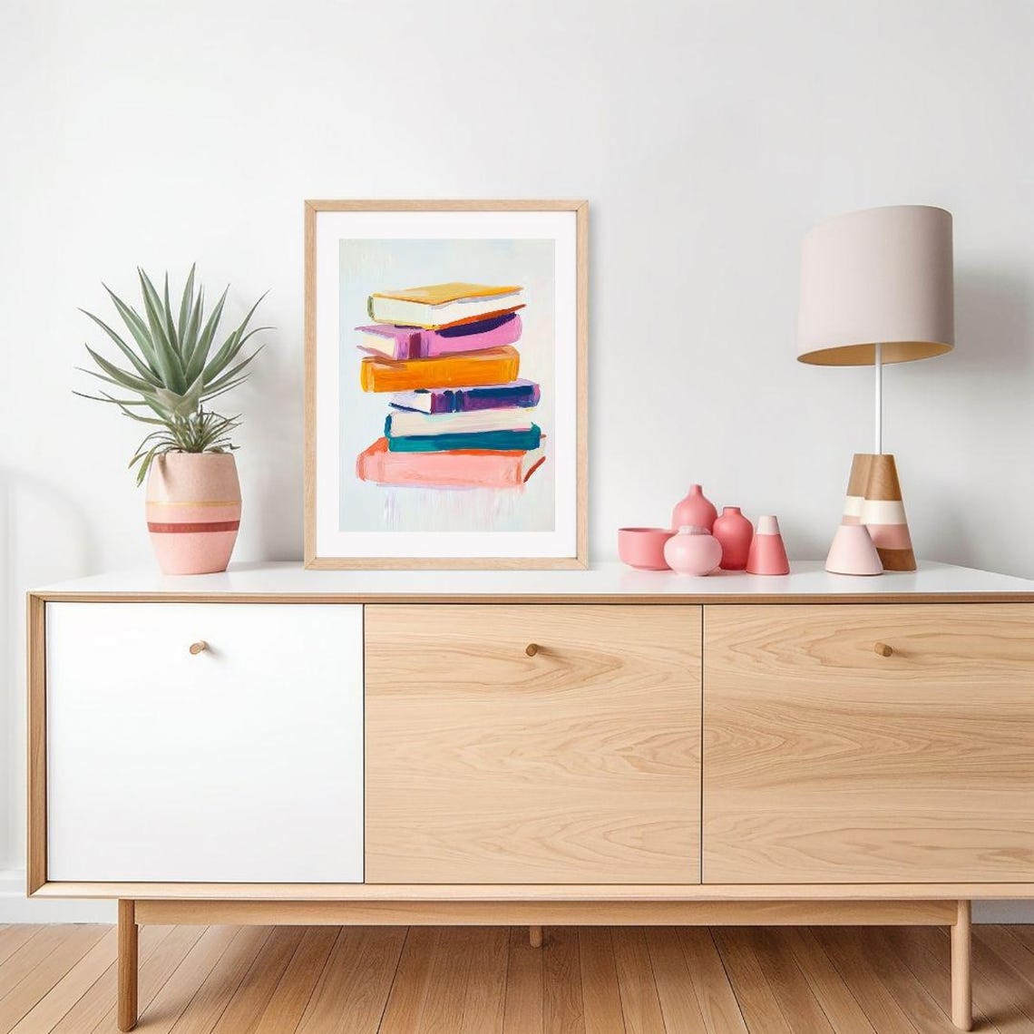 Colorful Book Stack Painting Rainbow Hardcover Still Life Poster - Image 2