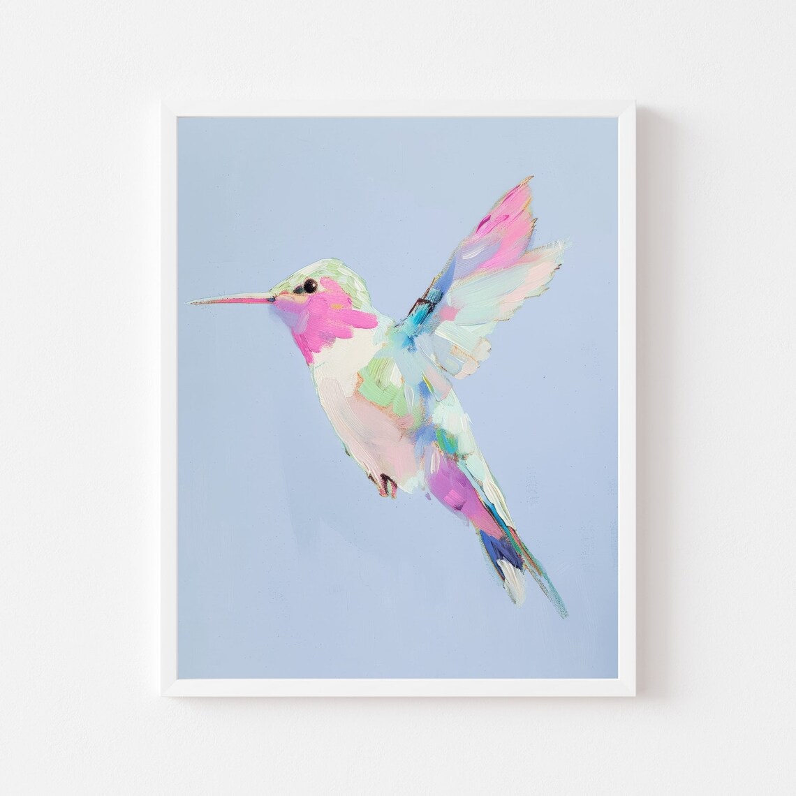 Hummingbird Painting, Pastel Bird Art Print for Girls Room