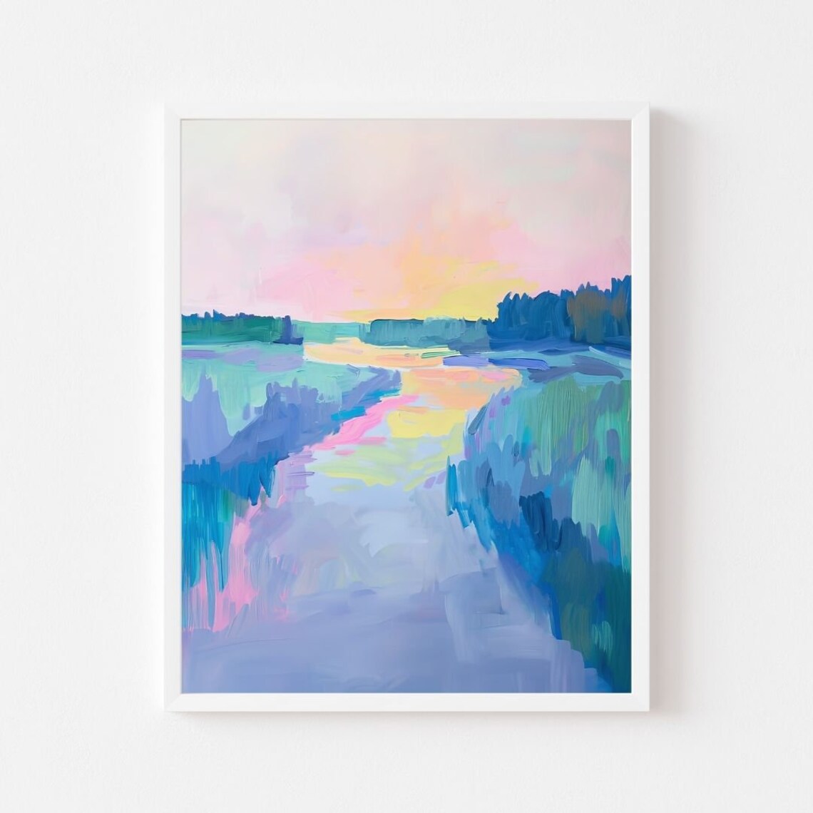 Abstract River Landscape Art Print, Impressionist
