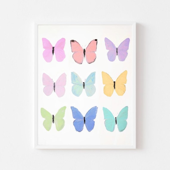 Rainbow Butterflies Pastel Girls Room Art Print