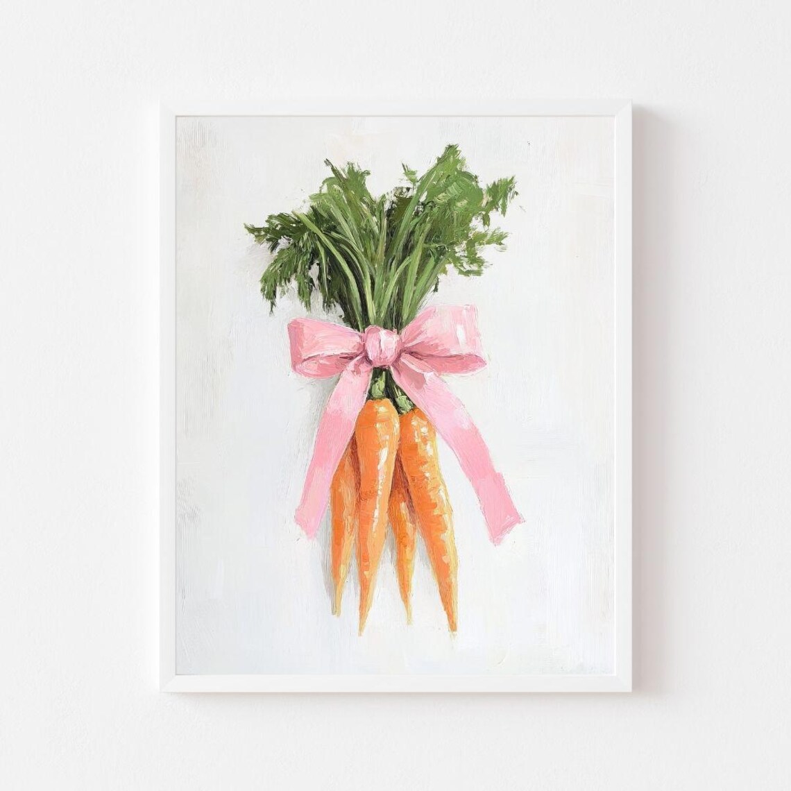 Carrots With A Pink Bow Painting Easter Kitchen Wall Art Print Spring Dining Room Pastel Vegetable Decor