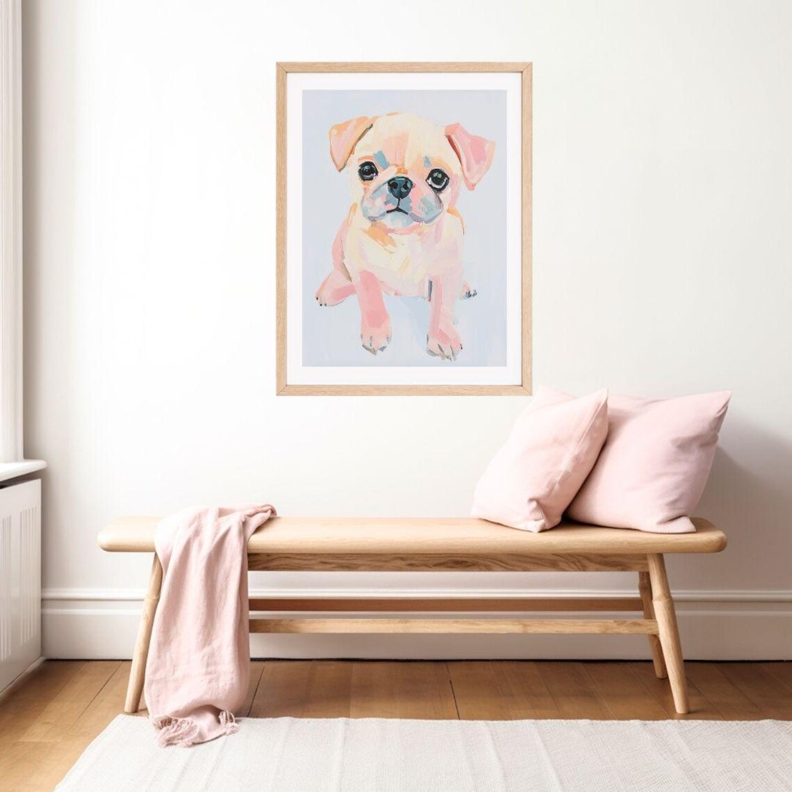 Pastel Pug Puppy Watercolor Art Print, Kids Room - Image 2