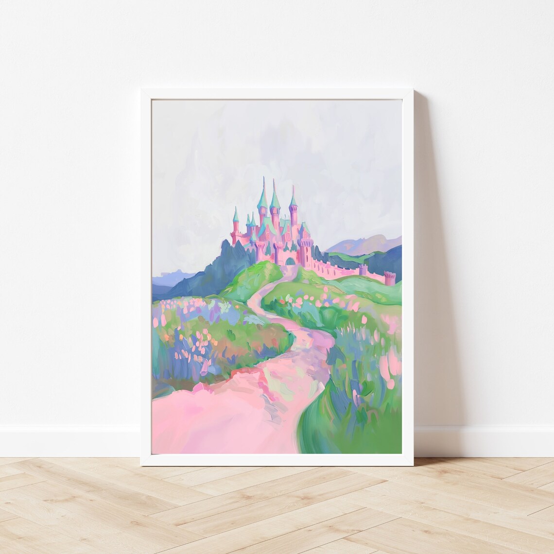 Pink Princess Castle Art Print, Whimsical Nursery