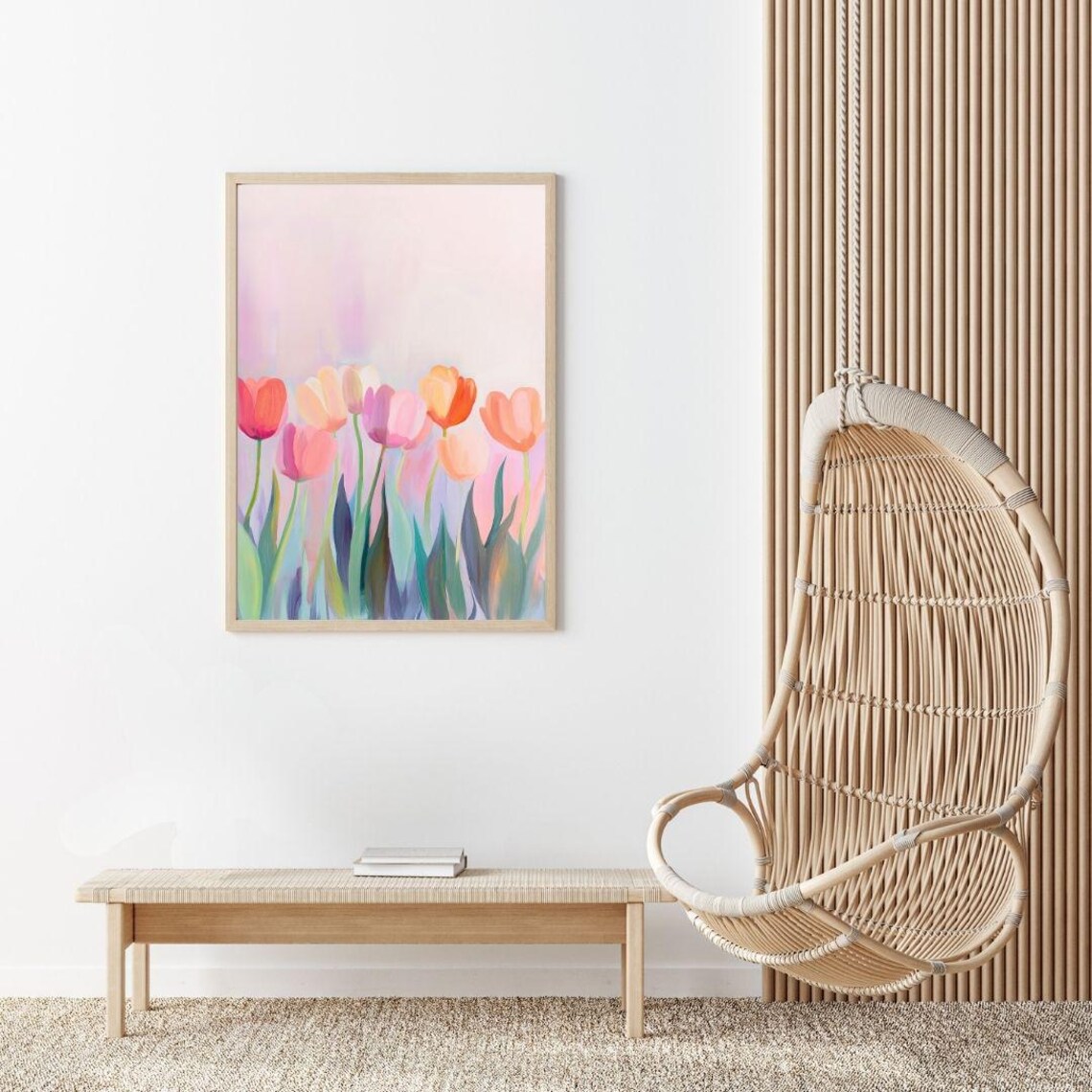 Colorful Pastel Tulip Field Painting, Spring Floral Art Print - Image 2