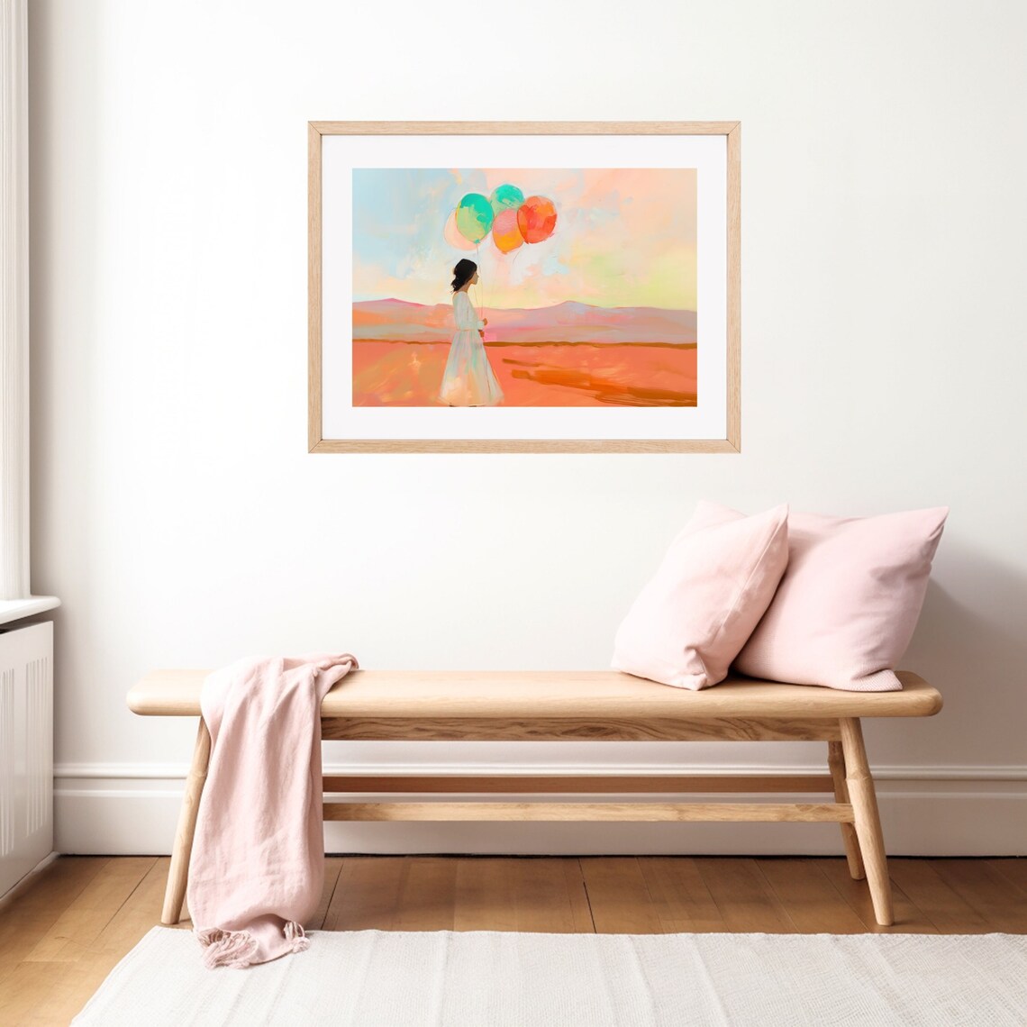 Woman Holding Balloons In A Desert At Sunset Landscape Poster - Image 3