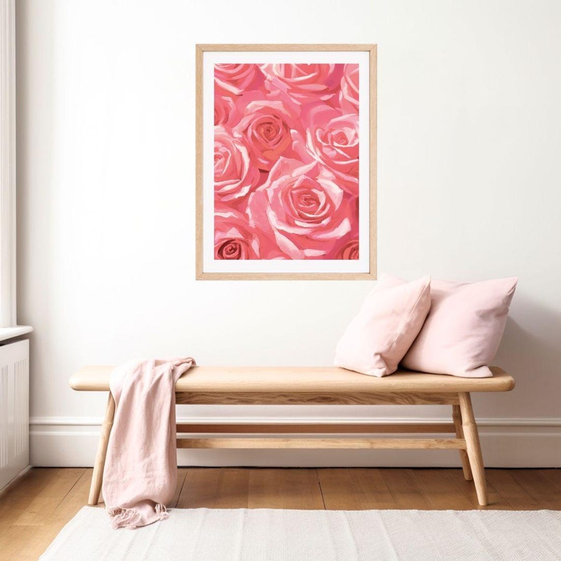 Pink Roses Close-Up Pastel Floral Painting Wall Decor Poster - Image 2