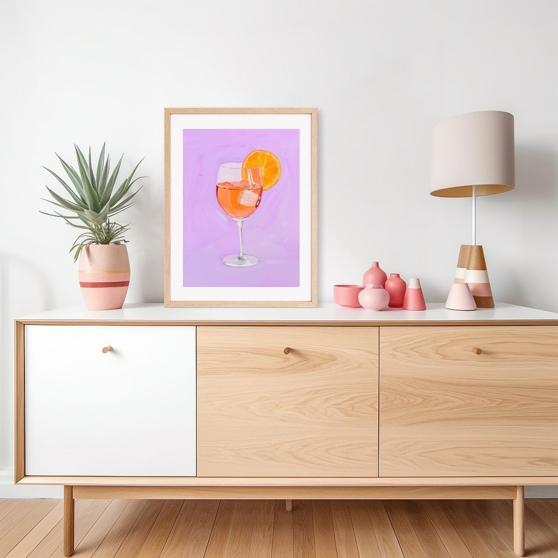 Classic Aperol Spritz Cocktail Purple Background Bar Cart Poster - Image 3