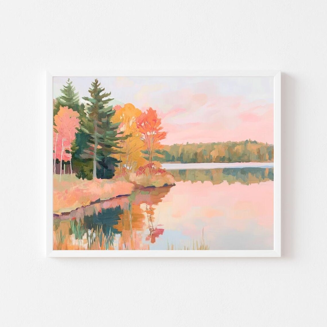 Colorful Fall Forest Lake Autumn Landscape Art Print