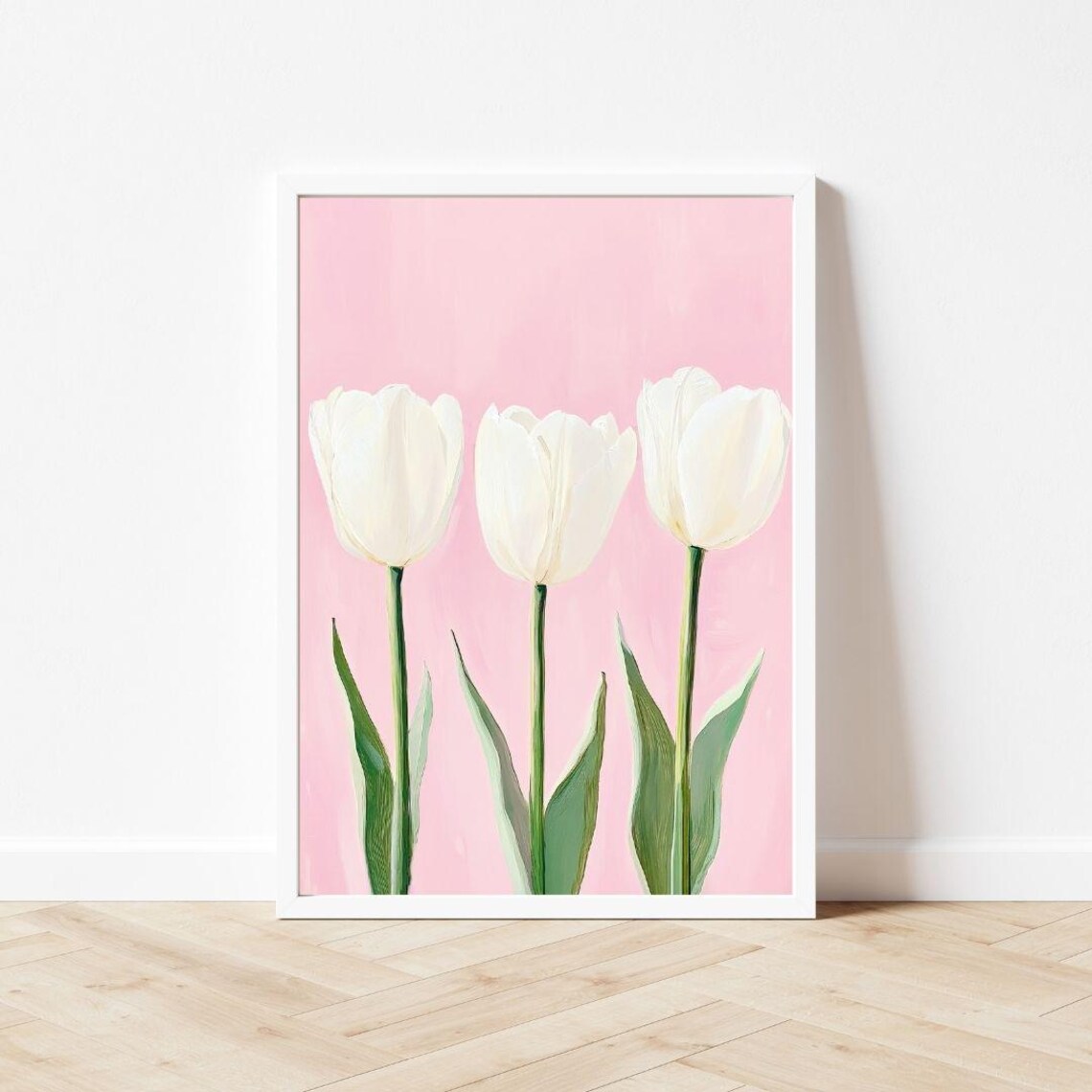 White Tulips Painting, Spring Floral Nursery Art Print - Image 3