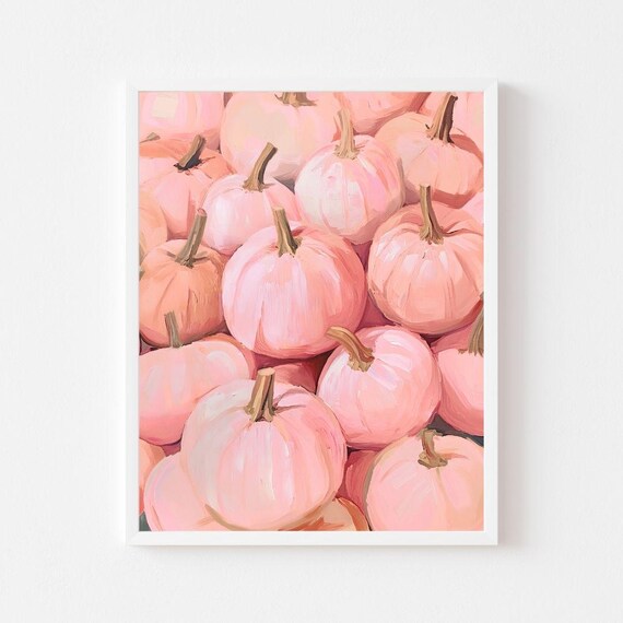 Blush Pink Pumpkins Pile Cozy Autumn Harvest Season Decor Poster