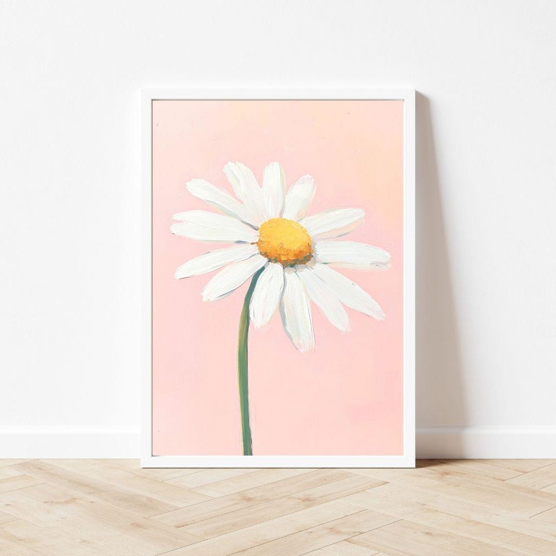 Single White Daisy Bloom on Blush Pink Minimal Floral Poster - Image 3