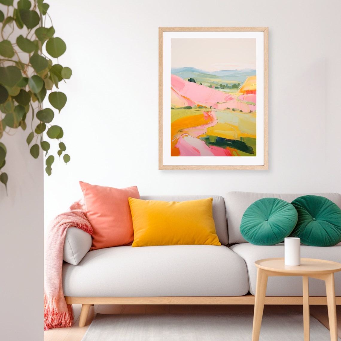 Pink Orange Abstract Rolling Hills Warm Modern Landscape Poster - Image 2