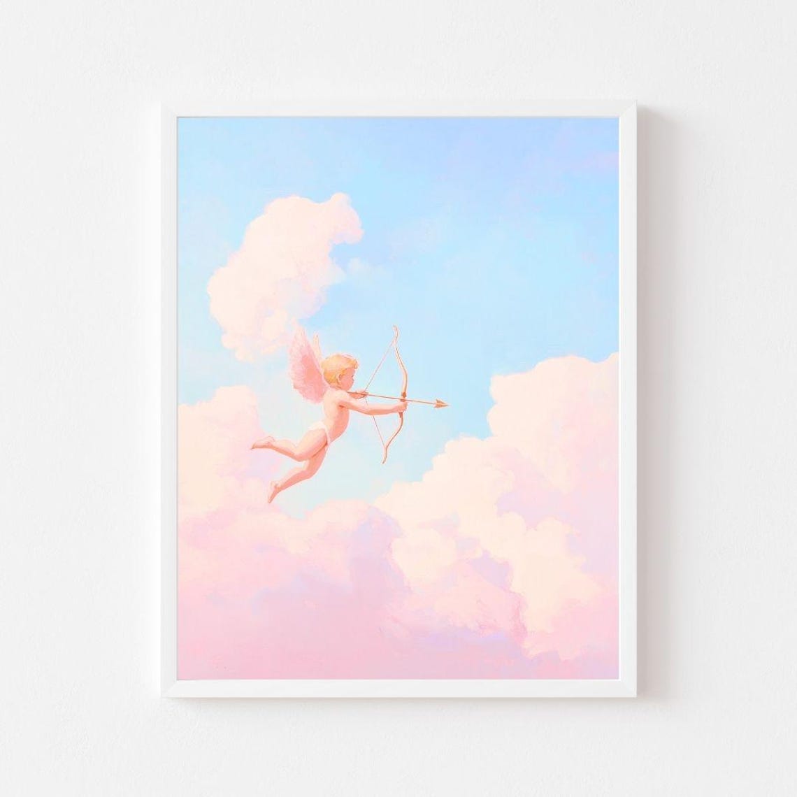 Cupid Cherub With Bow And Arrow In Pastel Pink Clouds Poster