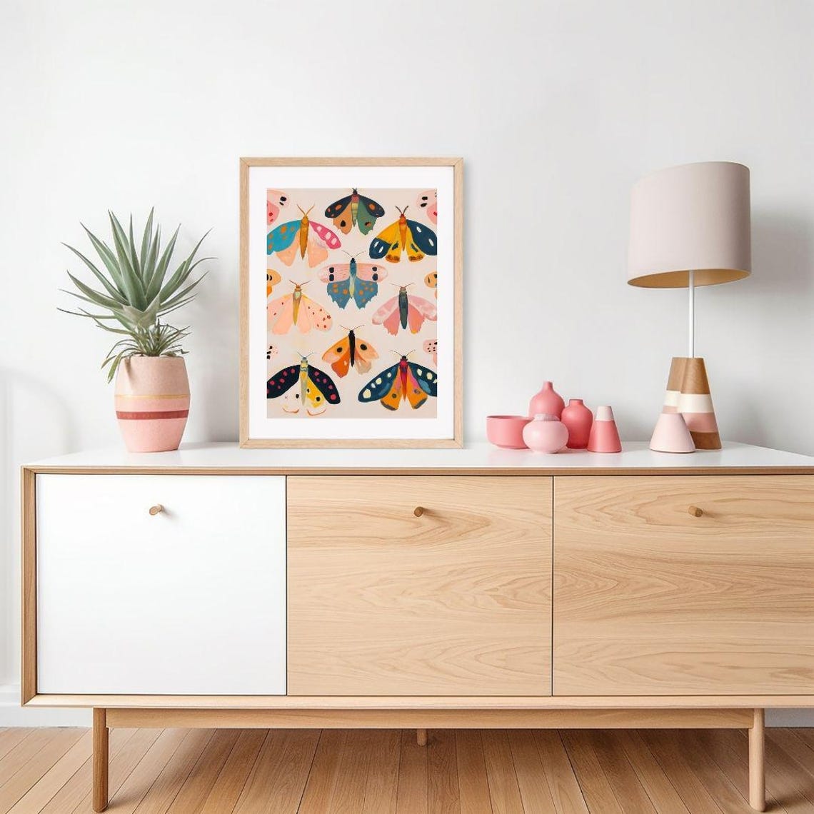 Colorful Moth Pattern Pink Orange Teal Insect Repeat Art Poster - Image 2