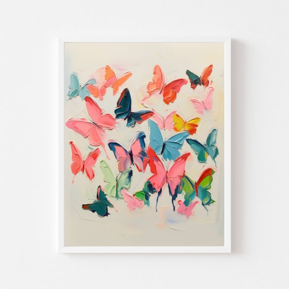 Colorful Butterfly Painting Insect Art Print Maximalist Wall Decor Rainbow Animal Watercolor Kids Room