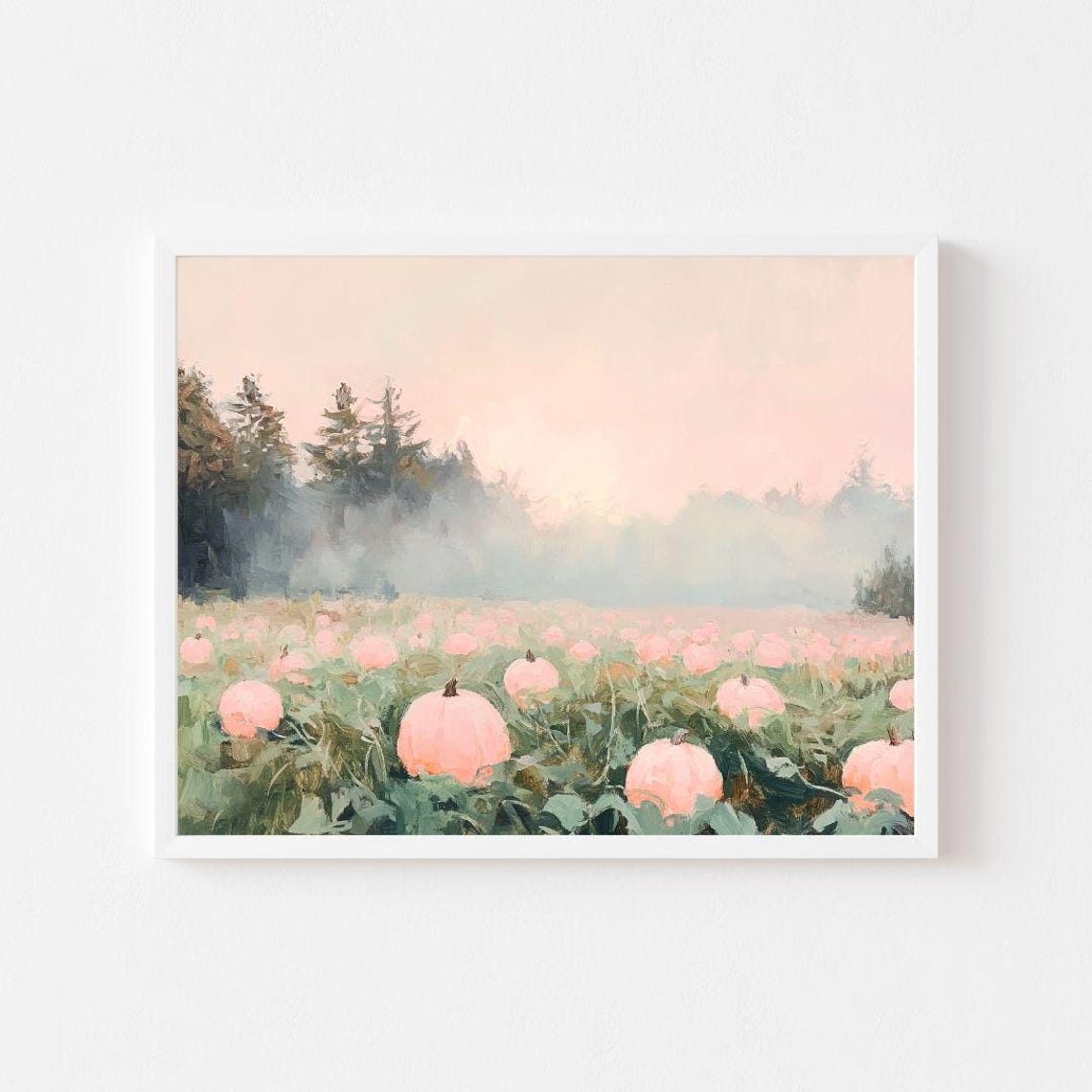 Foggy Pink Pumpkin Patch Autumn Field Misty Fall Harvest Art Poster