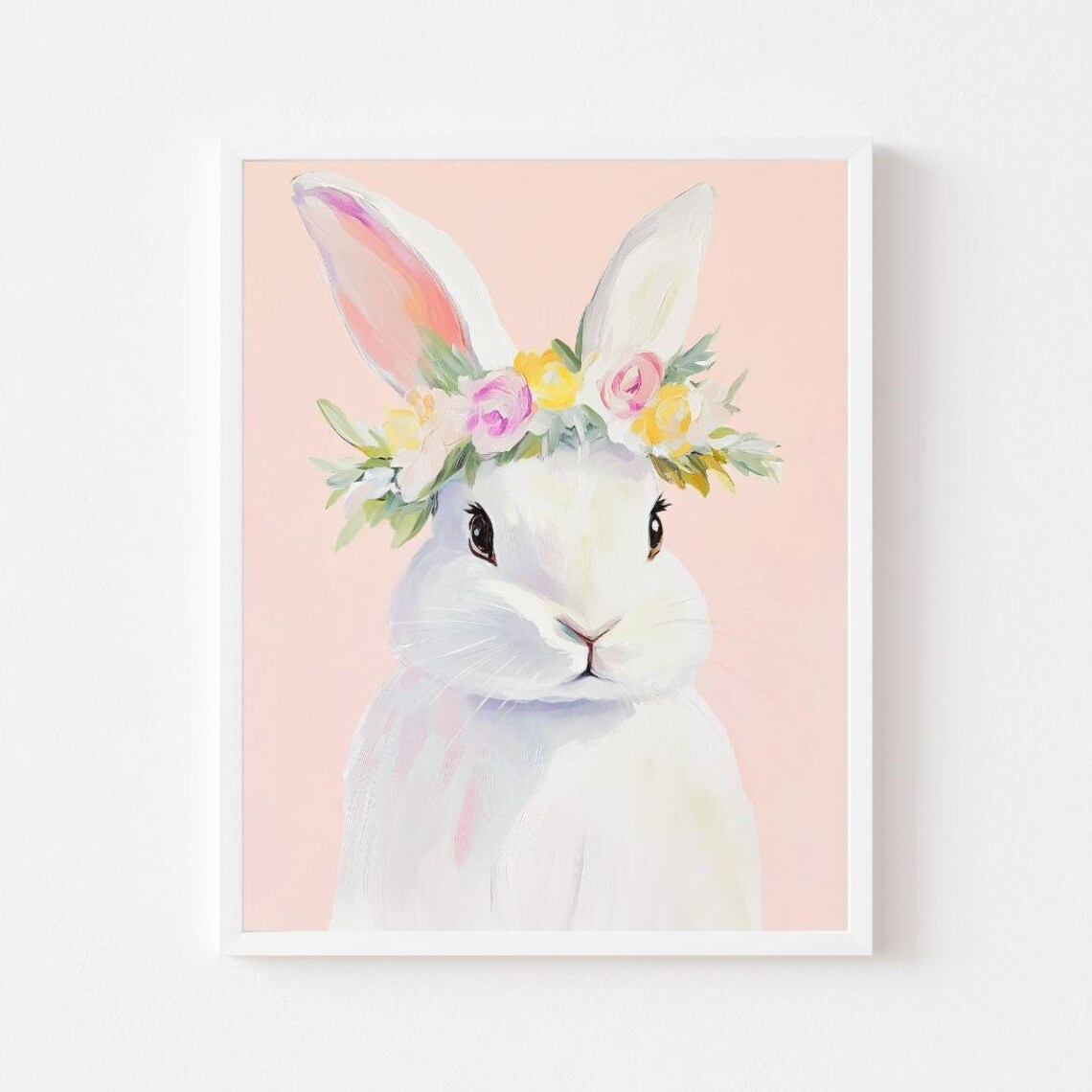White Rabbit With Floral Crown, Easter Bunny Art Print
