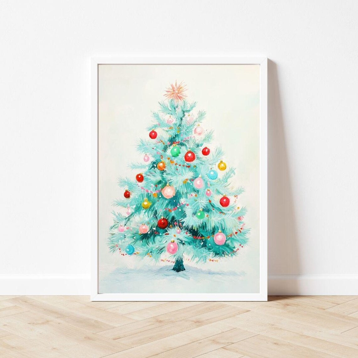 Mint Christmas Tree Colorful Ornaments Retro Holiday Decor Art Poster - Image 3