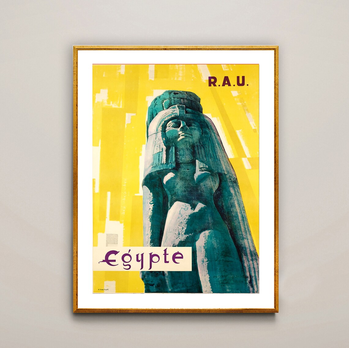 Egypte RAU Pharaonic Statue Vintage Egyptian Travel Poster Art
