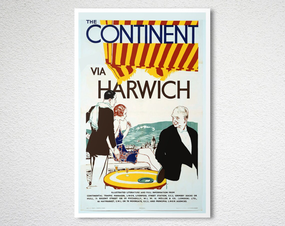 The Continent via Harwich LNER Vintage Art Deco Travel Poster - Image 2
