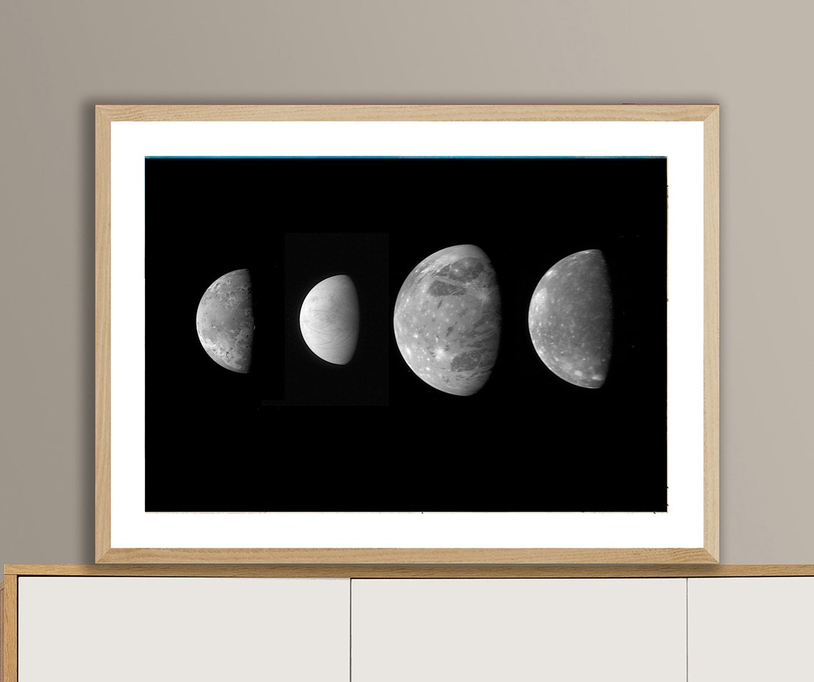 Jupiter Four Largest Moons Family Portrait Black and White Poster