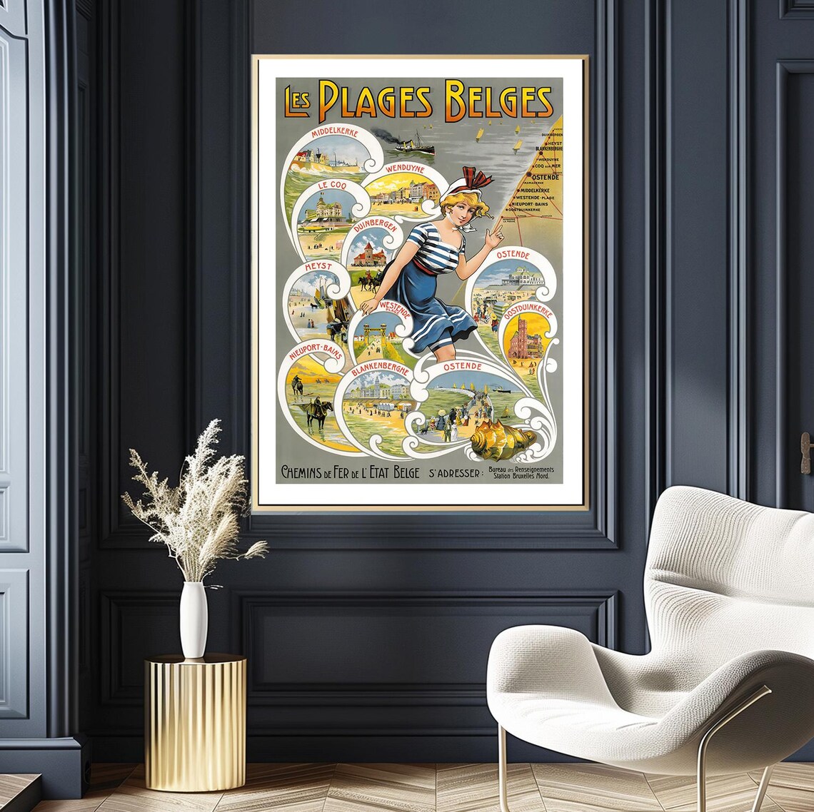 Les Plages Belles Belgium Vintage Travel Poster - Image 2