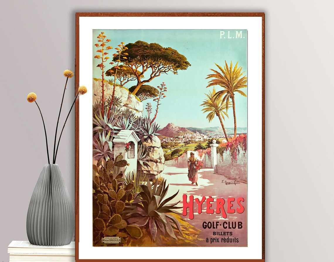Hyères Golf Club Vintage French Riviera P.L.M. Railway Poster