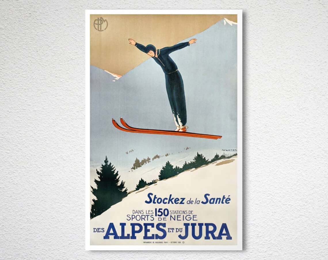 Alpes et Jura Sports de Neige Ski Jumper Vintage Sport Art Print - Image 2