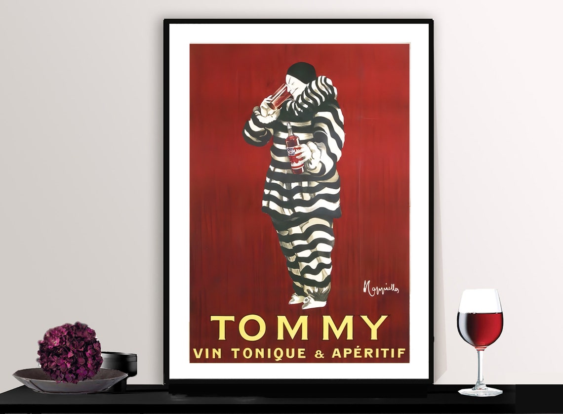 Tommy Vin Tonique Aperitif Striped Pierrot Red Wall Ad Poster
