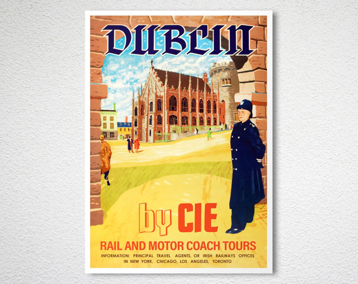 Dublin by CIE Rail and Motor Coach Vintage Ireland Travel Poster - Image 2