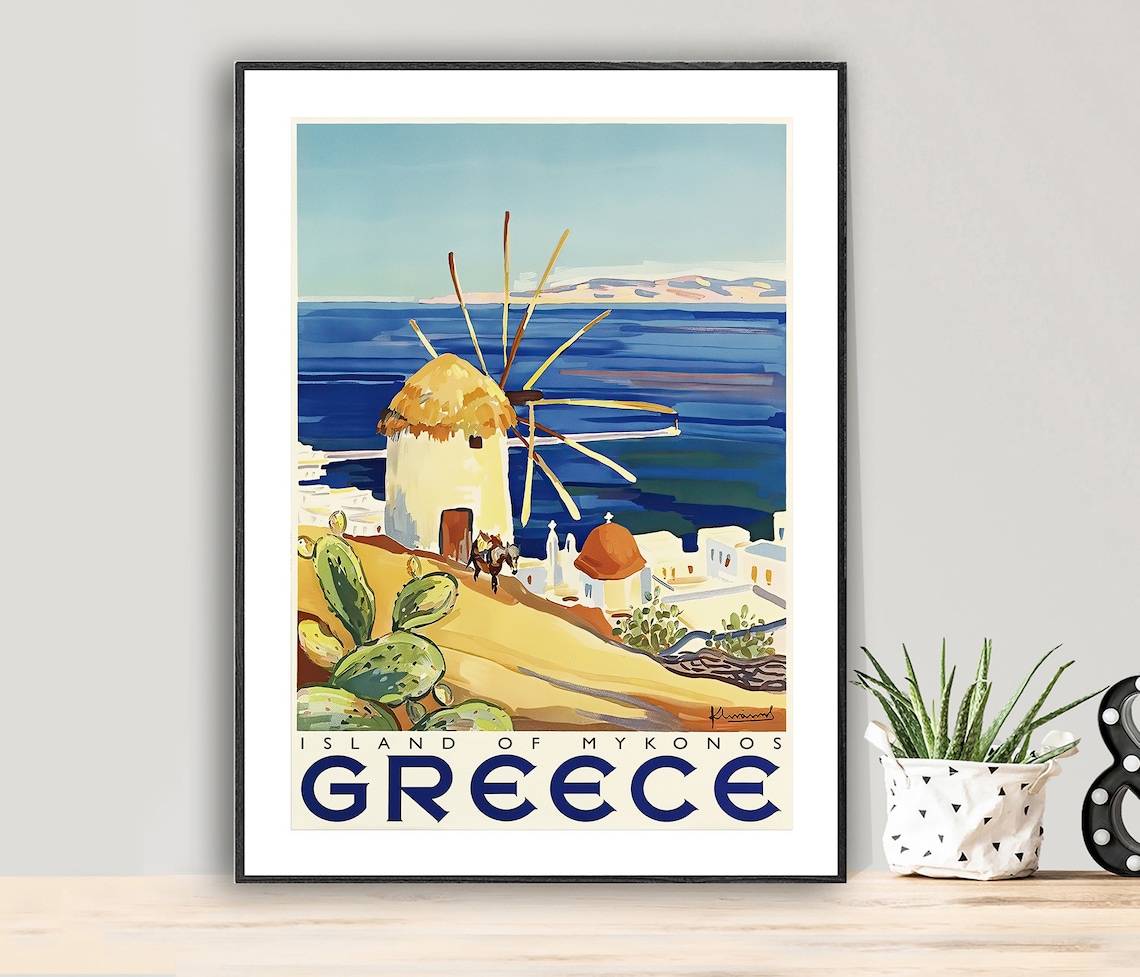 Mykonos Vintage Travel Poster, Greece Travel Poster