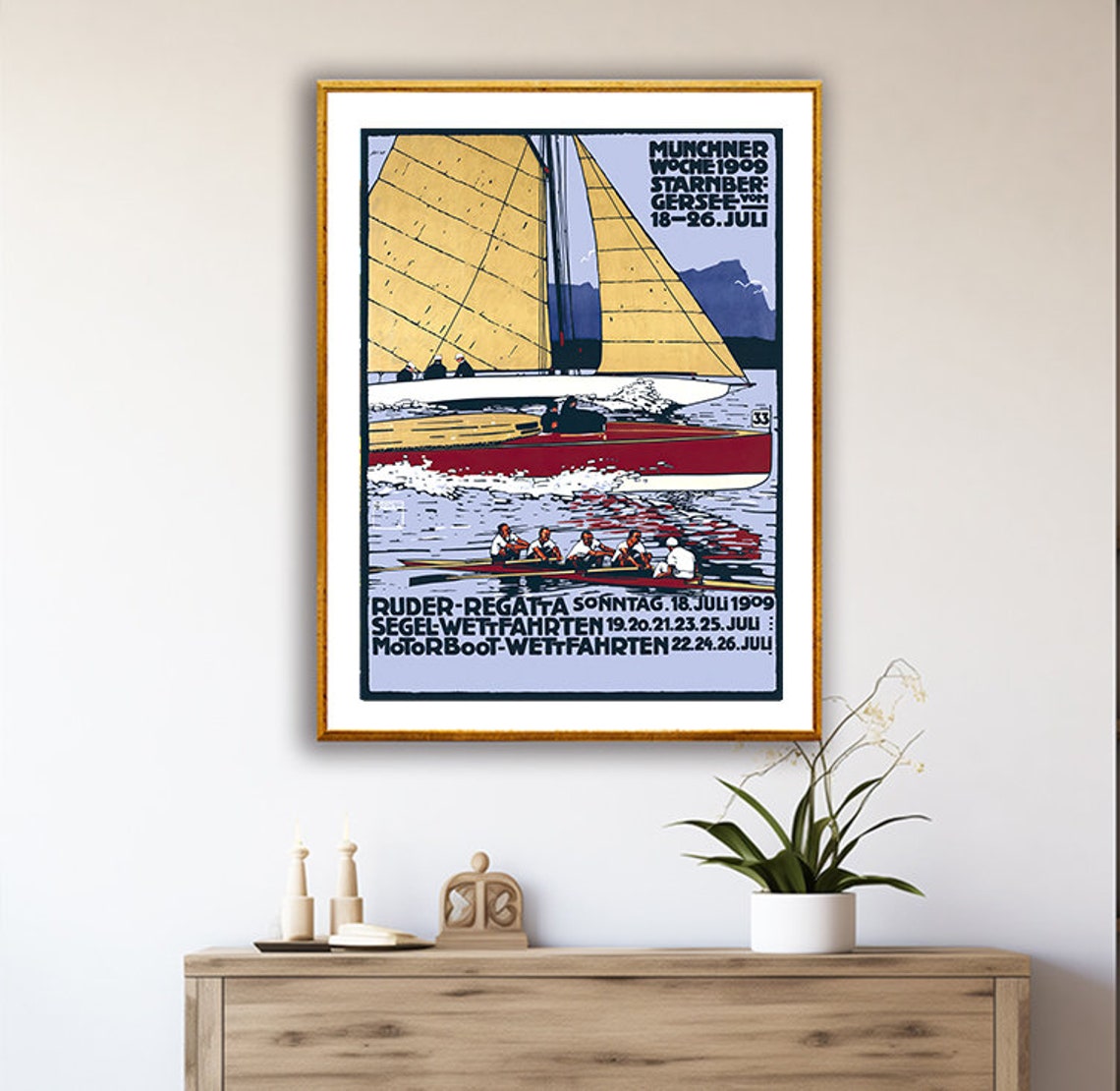 Munchner Woche 1909 Starnbergersee Regatta Vintage Sailing Poster