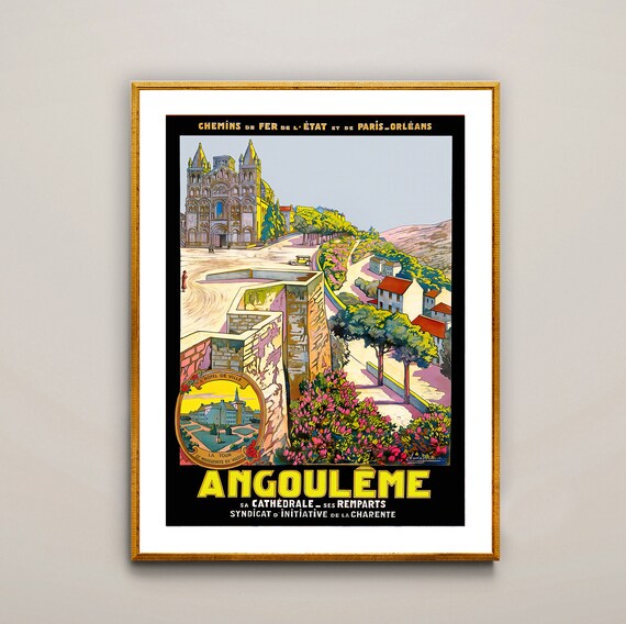 Angoulme Cathedral And Ramparts Vintage Travel Poster
