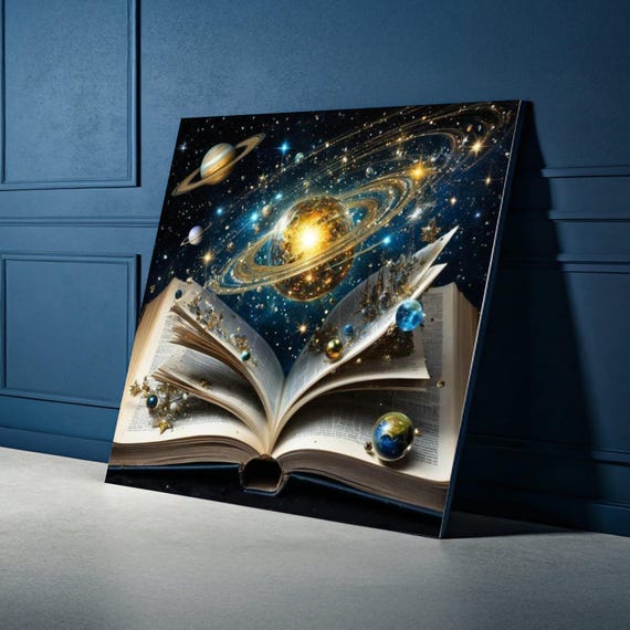 Cosmic Storybook Canvas Wall Art Magical Universe Illustration Planetary Orbit Decor Space Fantasy Home Decoration Ready To Hang