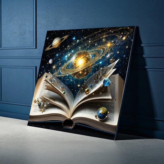 Cosmic Storybook Magical Universe Planets Open Book Art Print