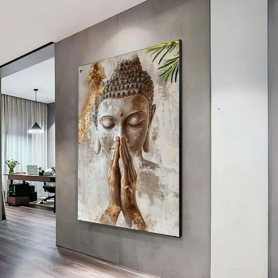 Tranquil Buddha Praying Hands Canvas Spiritual Wall Art Meditation Decor Zen Statue Mindfulness Home Decoration