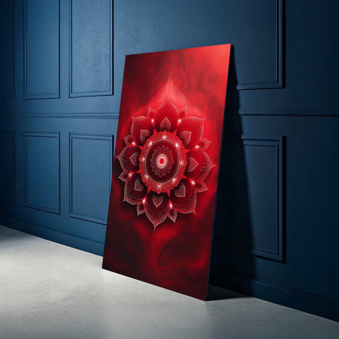 Red Mandala Canvas Wall Art Floral Geometric Design Spiritual Home Decor Bohemian Style Elegant Meditation Artwork