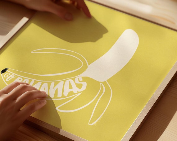 Banana Kitchen Print Retro Food Art Minimalist Yellow Decor