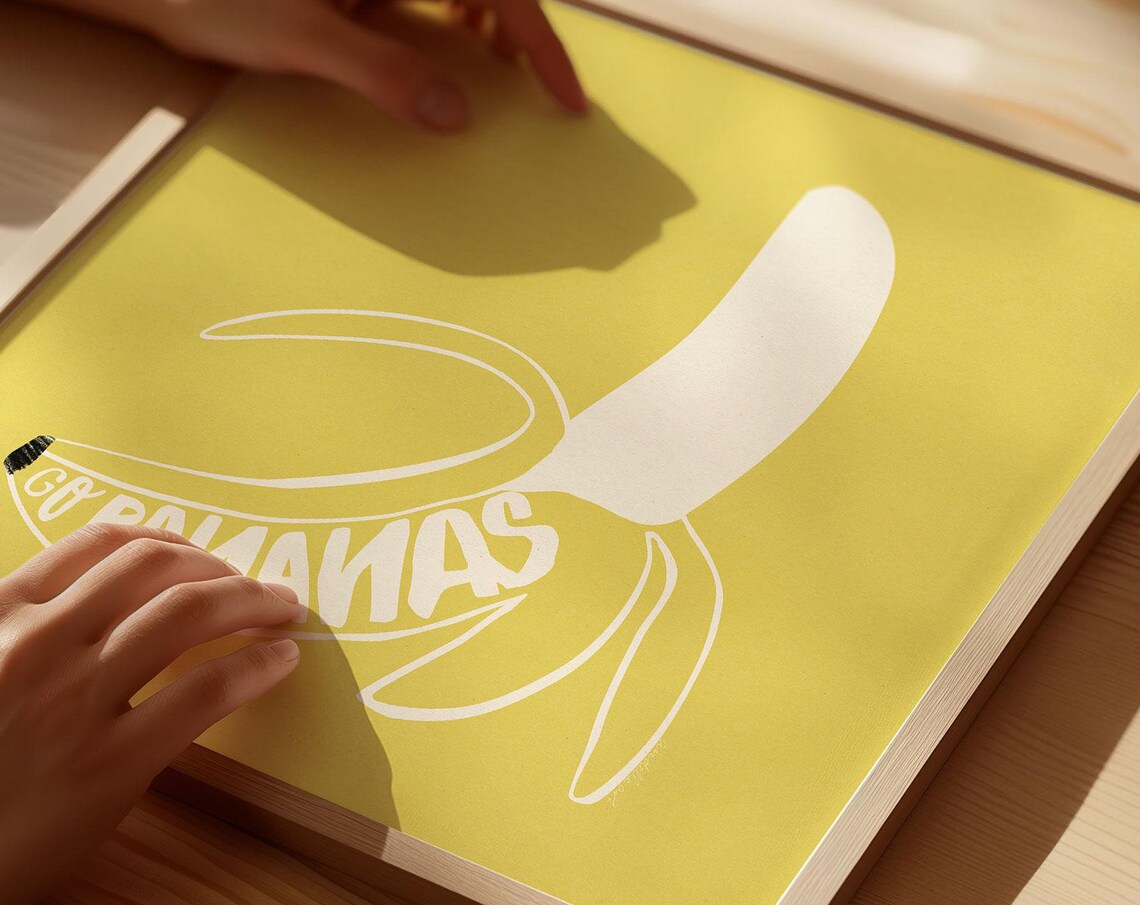 Go Bananas Yellow Banana Retro Kitchen Fruit Quote Art Poster
