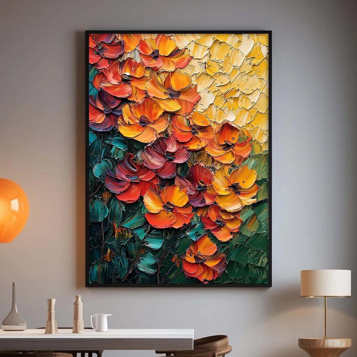 Orange Poppy Blooms Palette Knife Floral Oil Painting Poster - Image 7